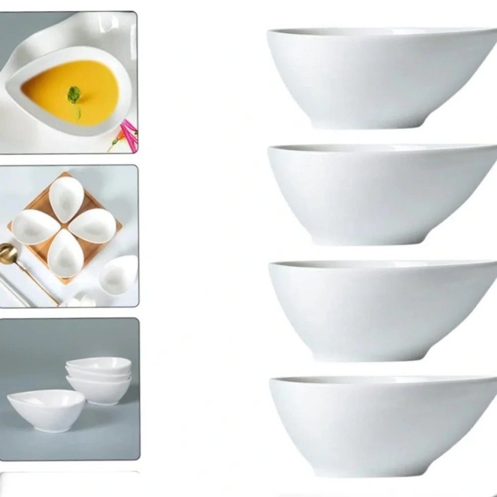 Ceramic Dipping Bowls with Wood Serving Tray
